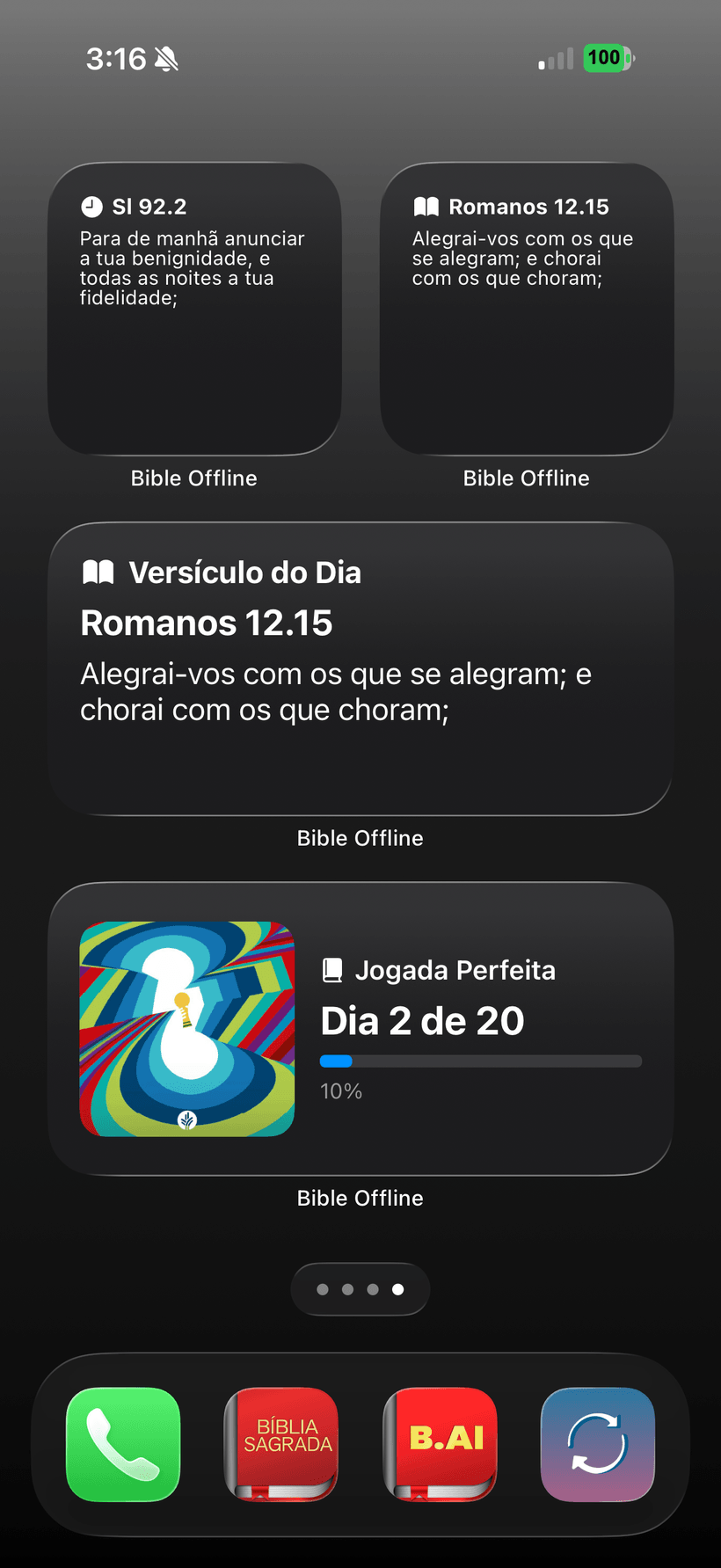 Widgets do Bíblia JFA na tela inicial